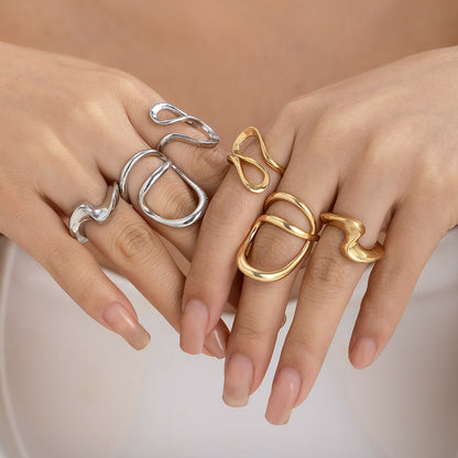 Liquid Lava Open Ring Set  Irregular Glossy Hollow Rings for Women