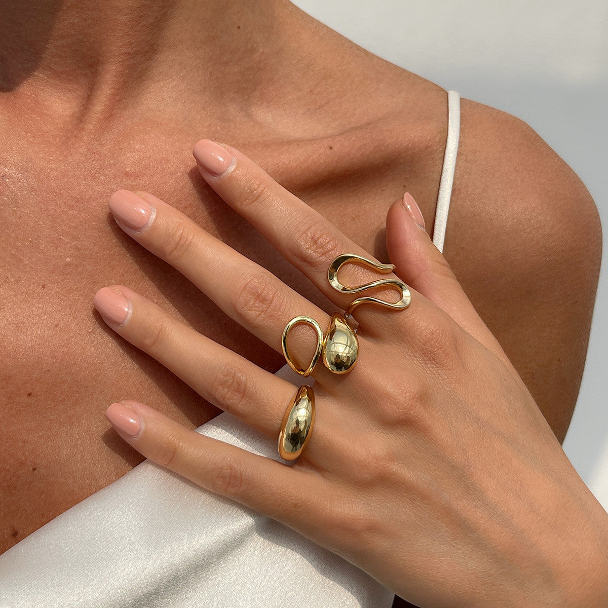 Liquid Lava Open Ring Set  Irregular Glossy Hollow Rings for Women