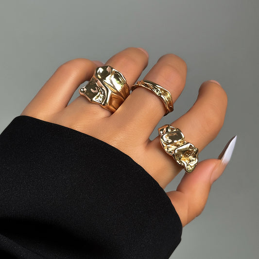 American liquid lava open ring  irregular pleated niche design for women