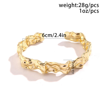 Irregular Lava Texture Open Metal Bracelet for Women