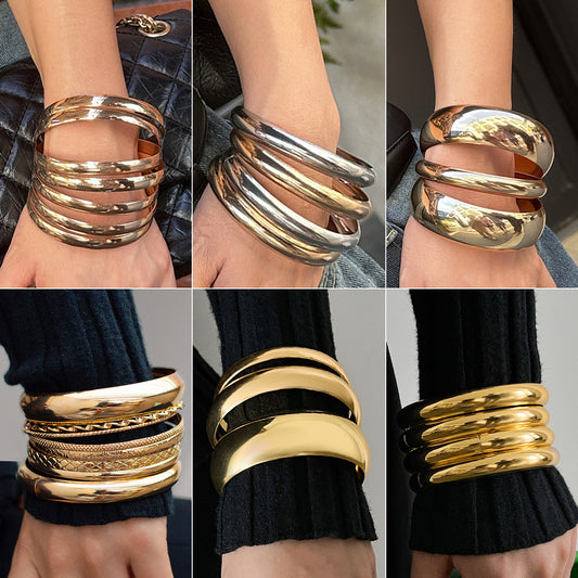 Cross-Border Metal Bracelet Set  Wide & Stylish