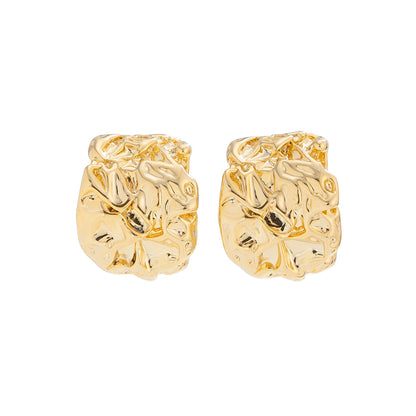 Lava Metal Heart Drop Stud Earrings  Irregular Geometric Pleated Design