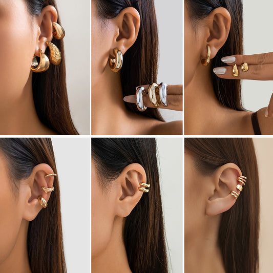 Metallic Water Drop Geometric Earrings Set