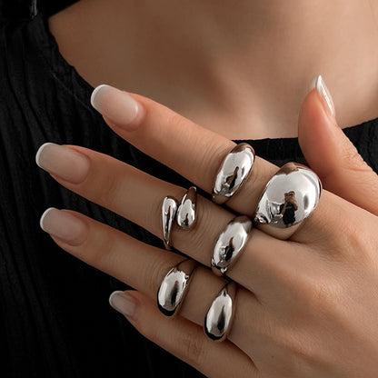 Glossy Water Drop Open Ring  Niche INS Style with Personality Design