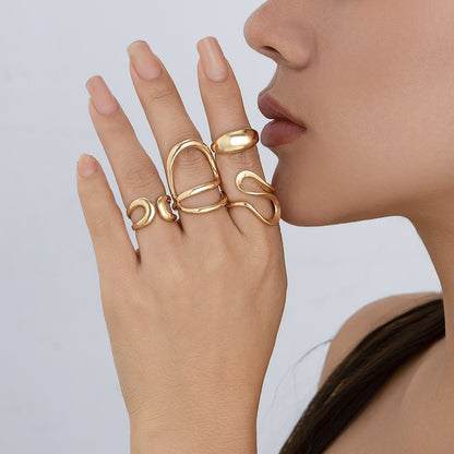 Liquid Lava Open Ring Set  Irregular Glossy Hollow Rings for Women