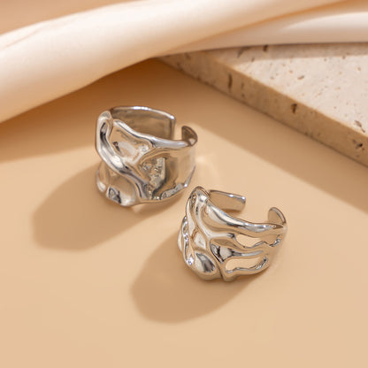 American liquid lava open ring  irregular pleated niche design for women