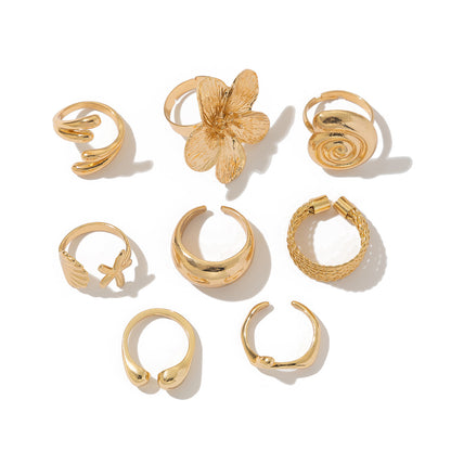 Ocean Shell & Flower Open Ring Set for Girls