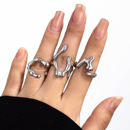 Liquid Lava Open Ring Set  Irregular Glossy Hollow Rings for Women