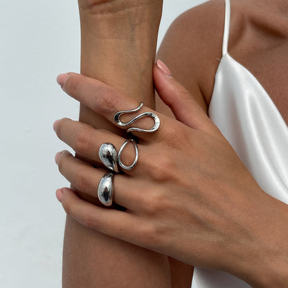 Liquid Lava Open Ring Set  Irregular Glossy Hollow Rings for Women