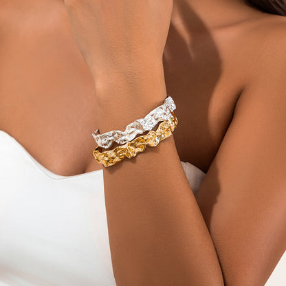 Irregular Lava Texture Open Metal Bracelet for Women