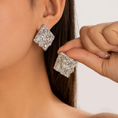 Lava Metal Heart Drop Stud Earrings  Irregular Geometric Pleated Design