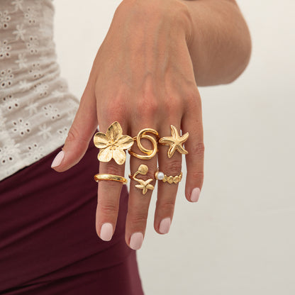 Ocean Shell & Flower Open Ring Set for Girls