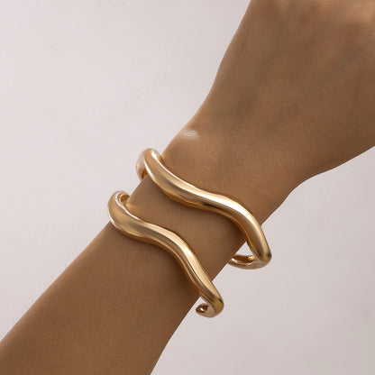 Irregular Lava Texture Open Metal Bracelet for Women